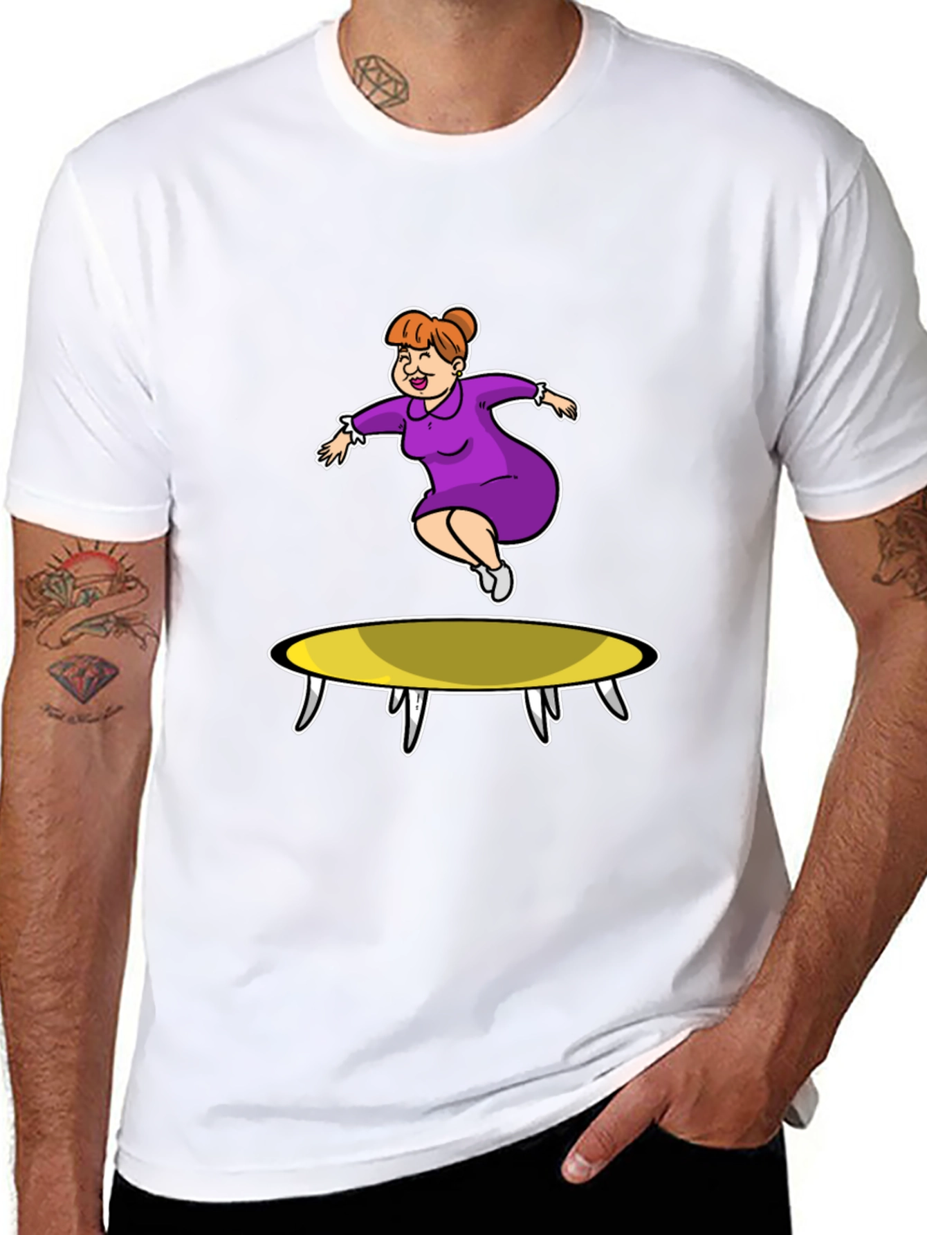 Cartoon Lady on Trampoline T-Shirt