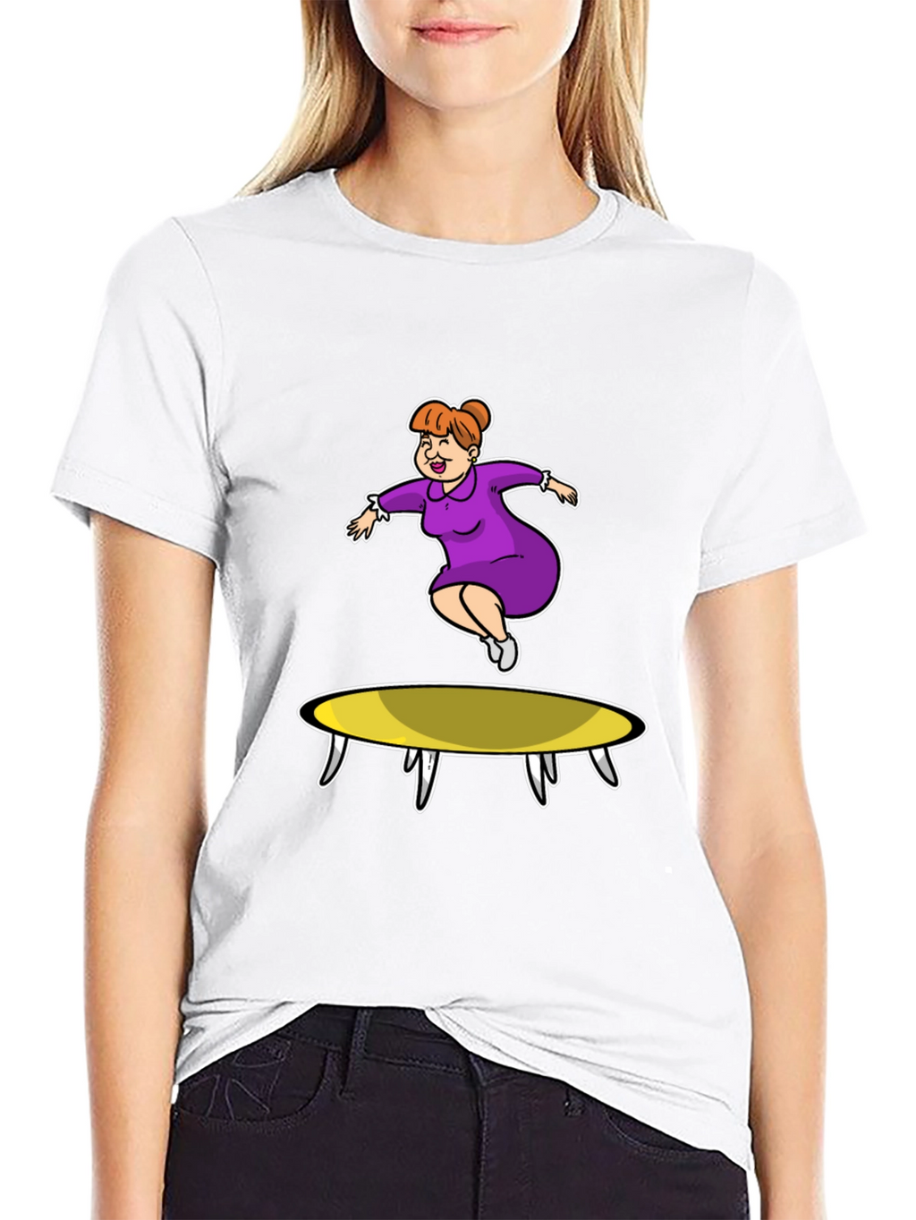 Cartoon Lady on Trampoline T-Shirt
