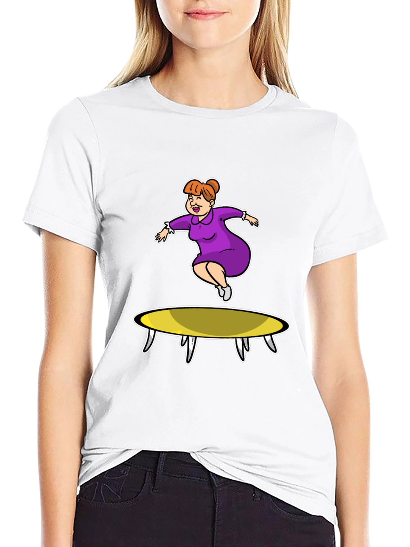 Cartoon Lady on Trampoline T-Shirt