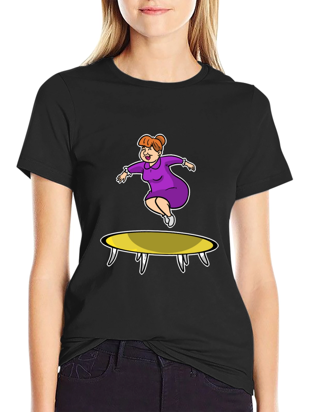 Cartoon Lady on Trampoline T-Shirt
