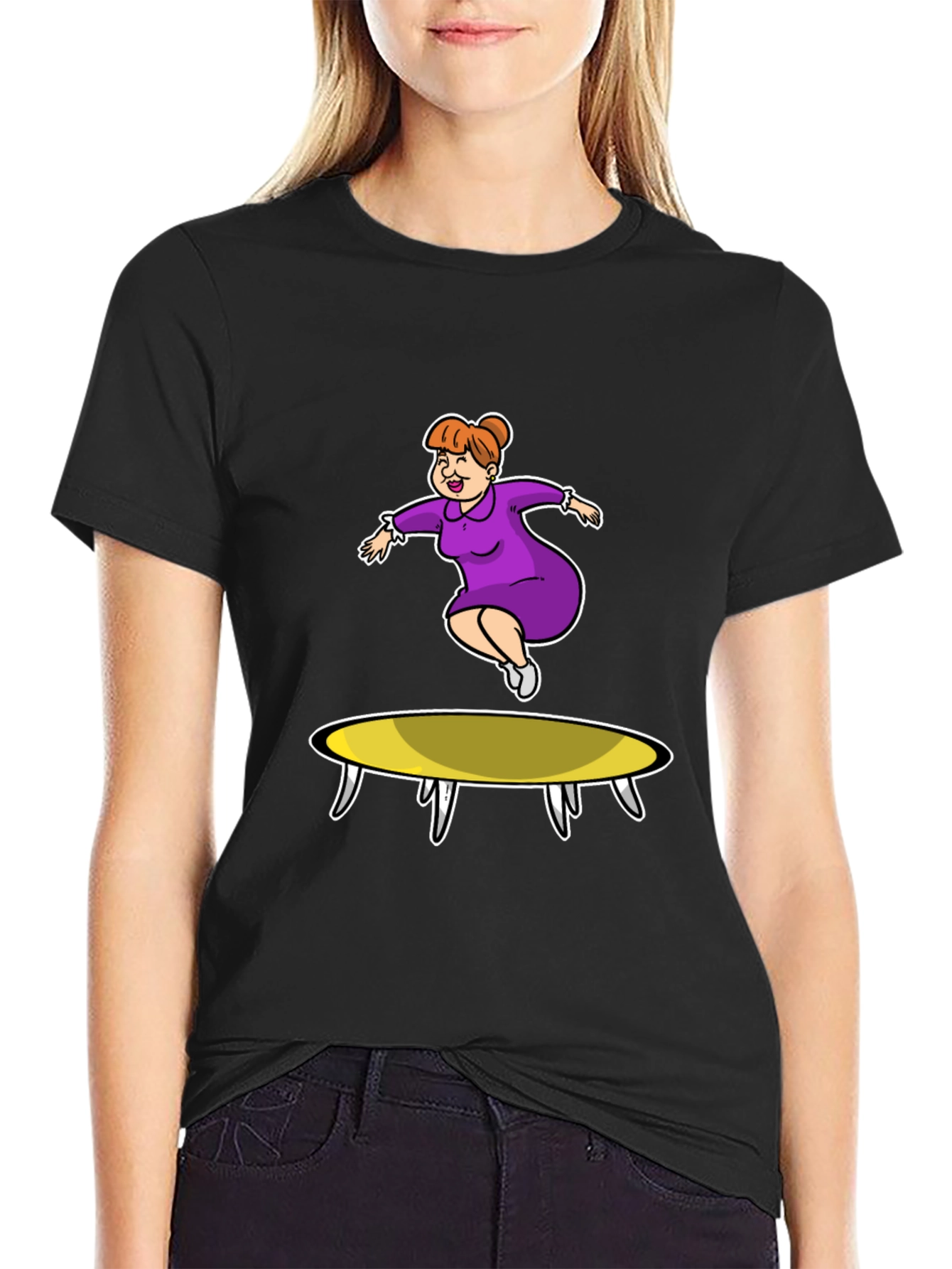 Cartoon Lady on Trampoline T-Shirt