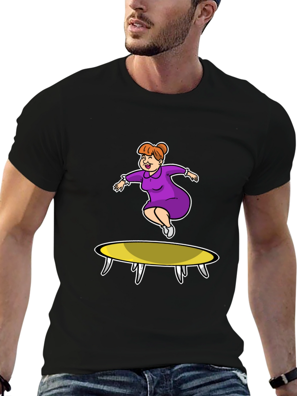 Cartoon Lady on Trampoline T-Shirt