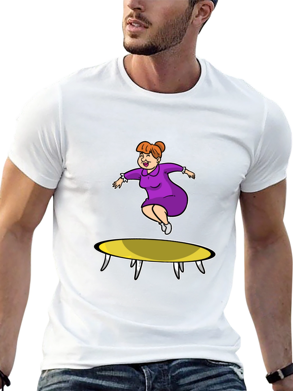 Cartoon Lady on Trampoline T-Shirt