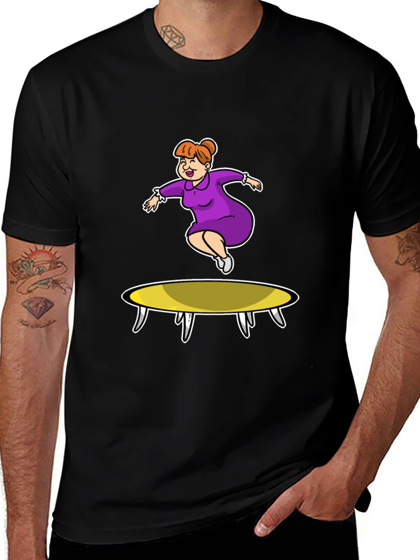 Cartoon Lady on Trampoline T-Shirt