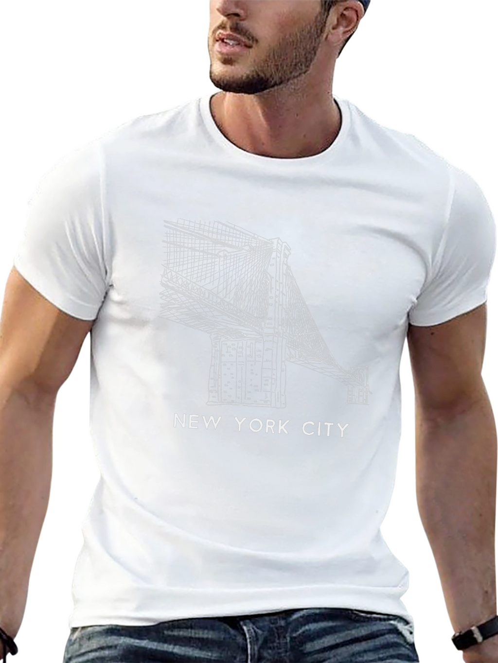 NYC Bridge Graphic Tee - Stylish Black Cotton T-Shirt