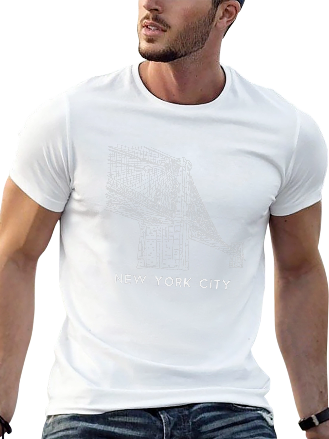 NYC Bridge Graphic Tee - Stylish Black Cotton T-Shirt