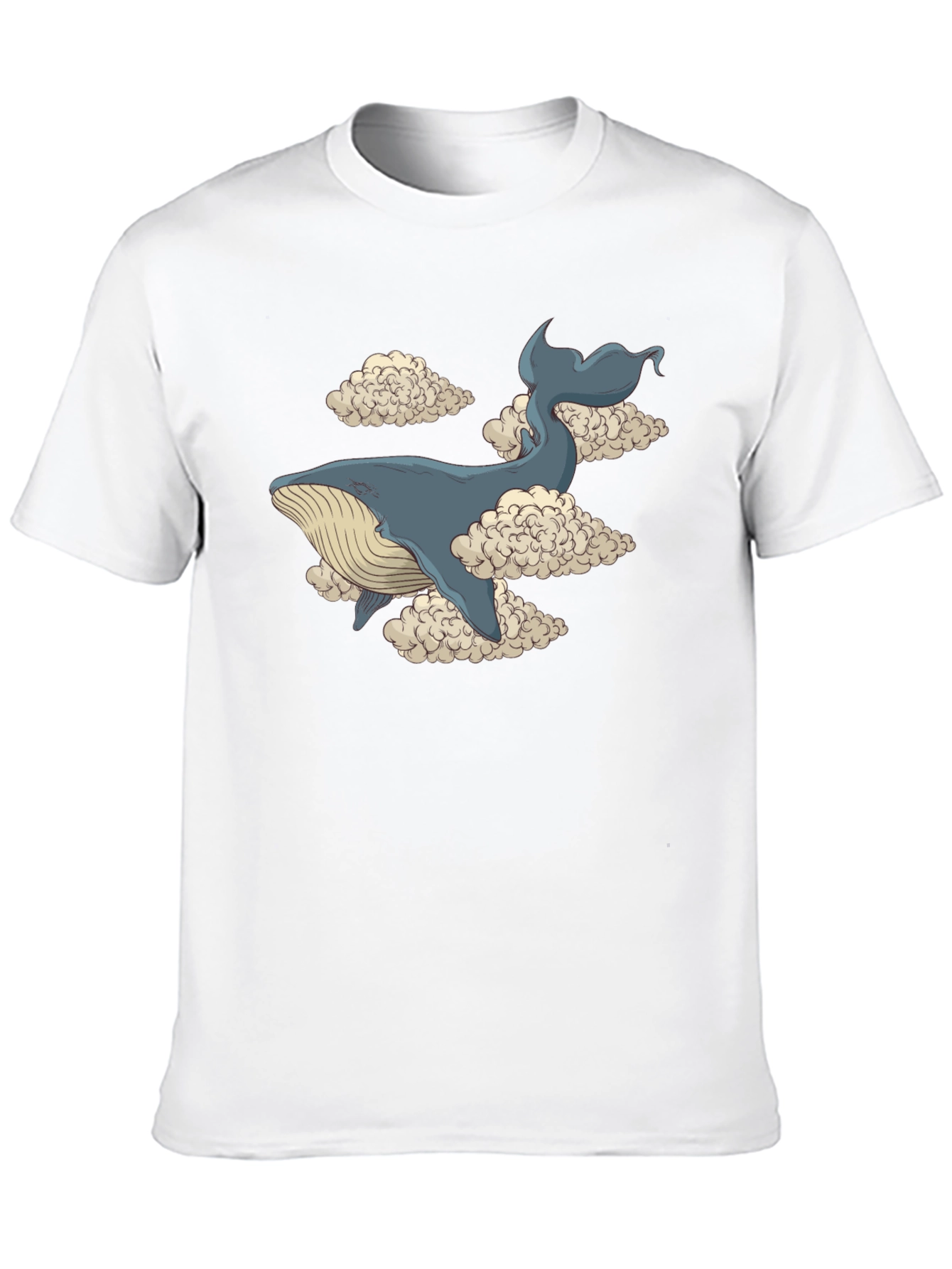 Whale in Clouds Graphic Tee - Black Cotton T-Shirt