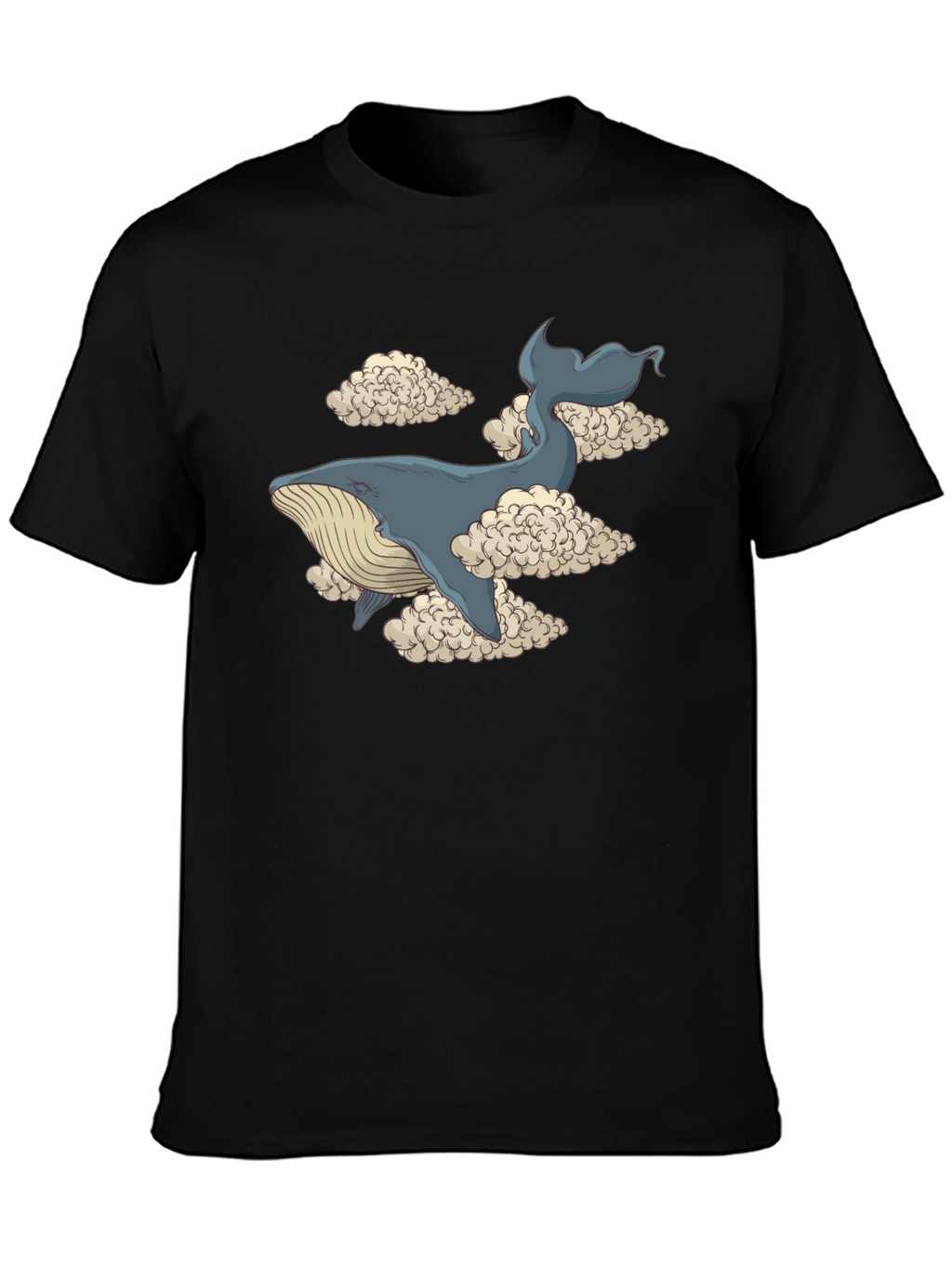 Whale in Clouds Graphic Tee - Black Cotton T-Shirt