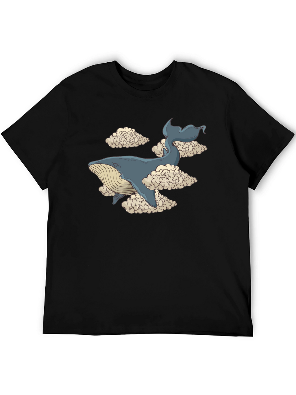 Whale in Clouds Graphic Tee - Black Cotton T-Shirt