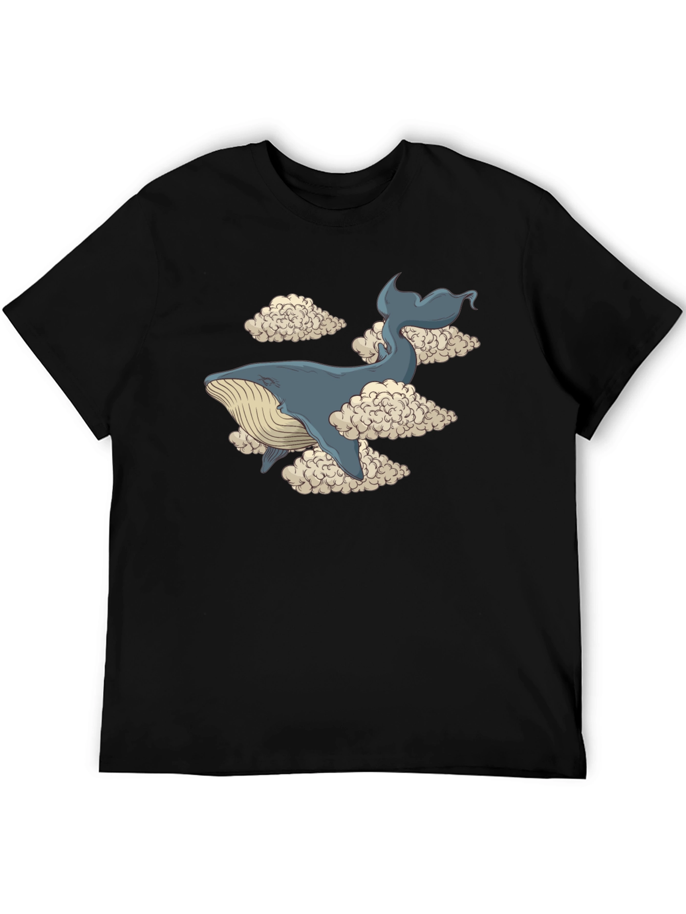 Whale in Clouds Graphic Tee - Black Cotton T-Shirt