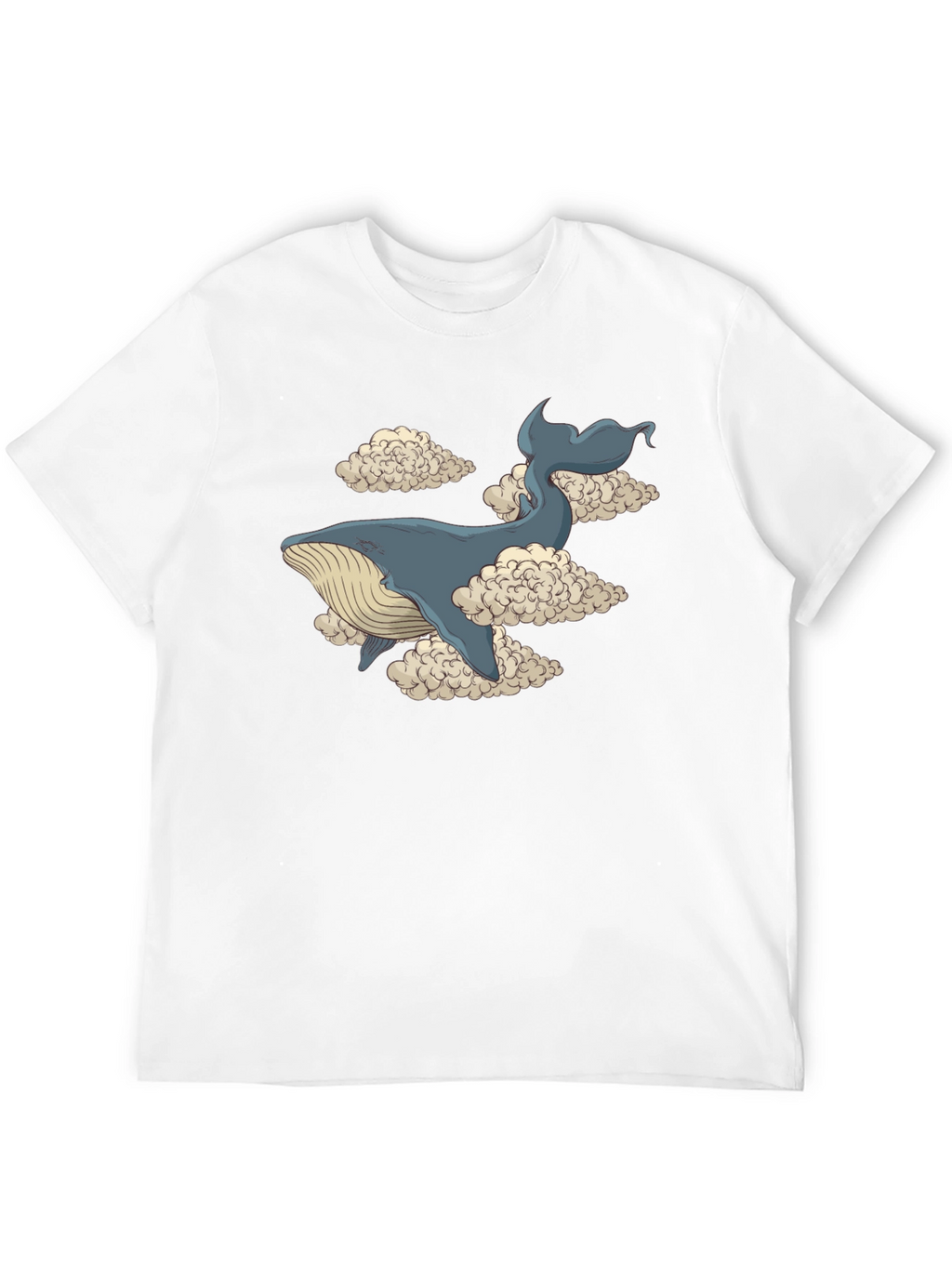 Whale in Clouds Graphic Tee - Black Cotton T-Shirt