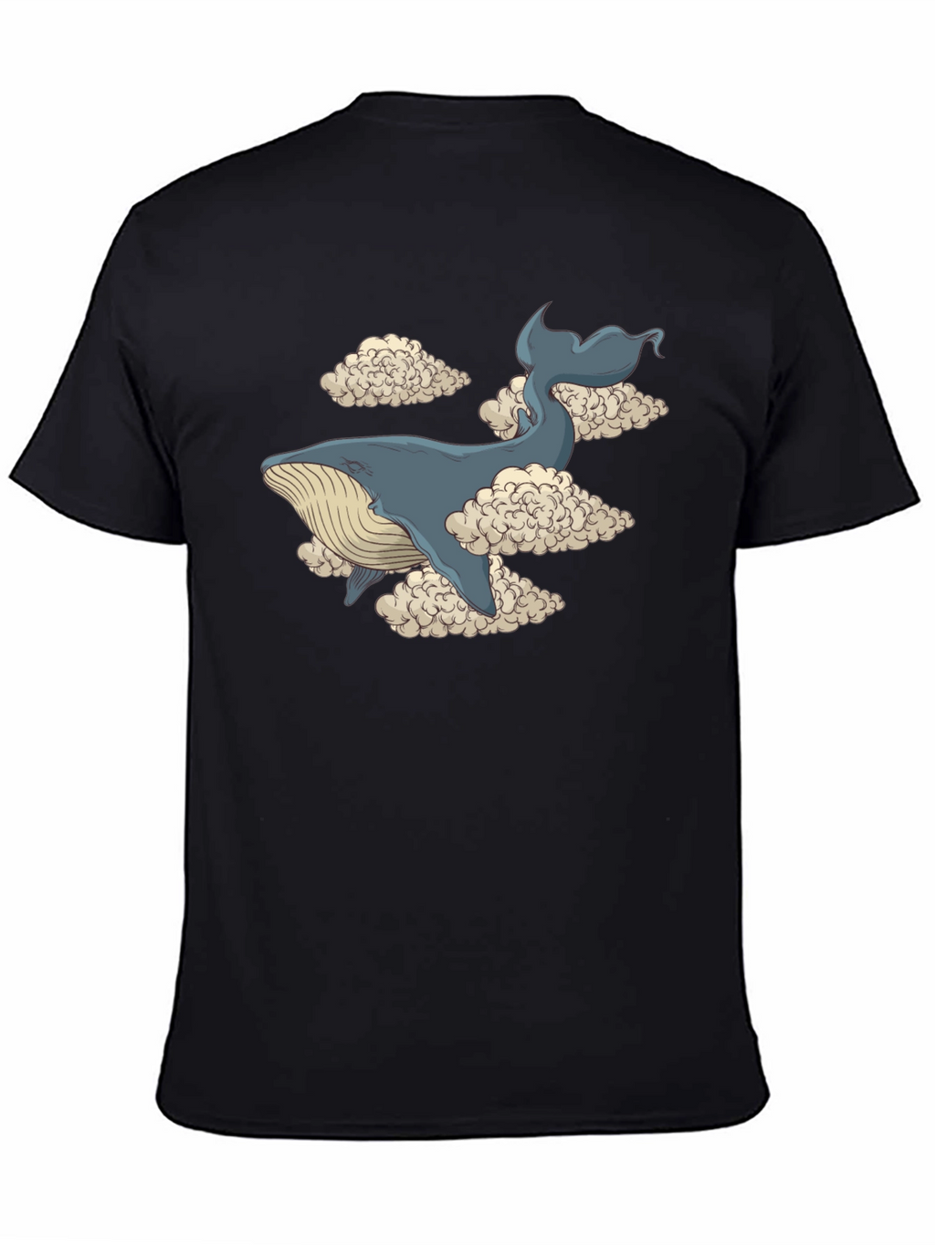 Whale in Clouds Graphic Tee - Black Cotton T-Shirt