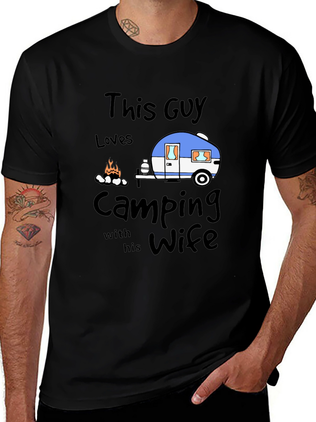 Camping with Wife Black T-Shirt