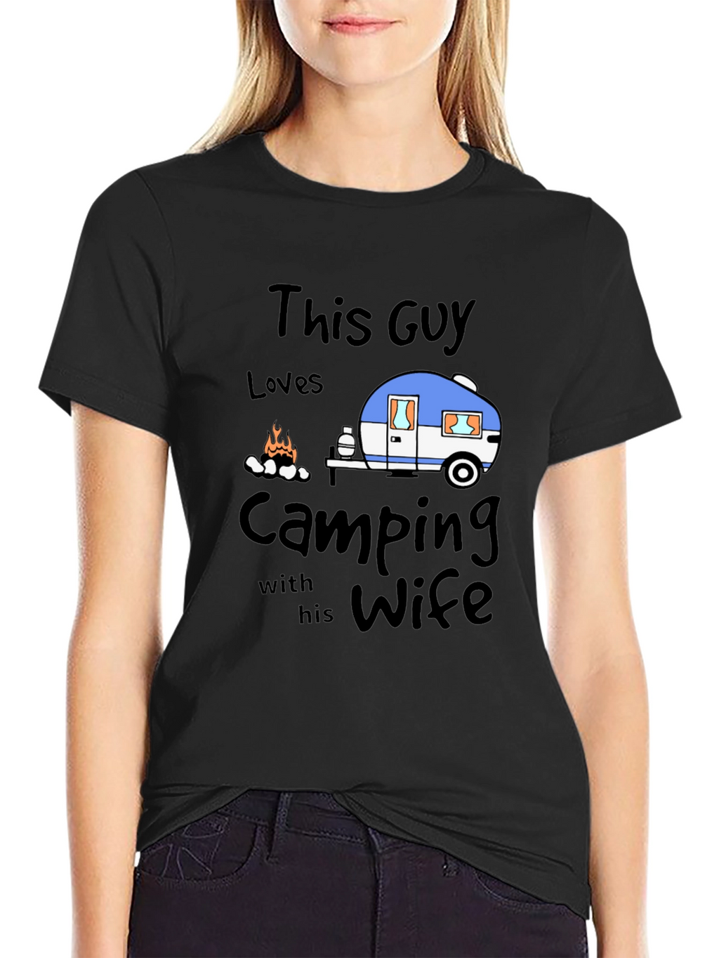 Camping with Wife Black T-Shirt