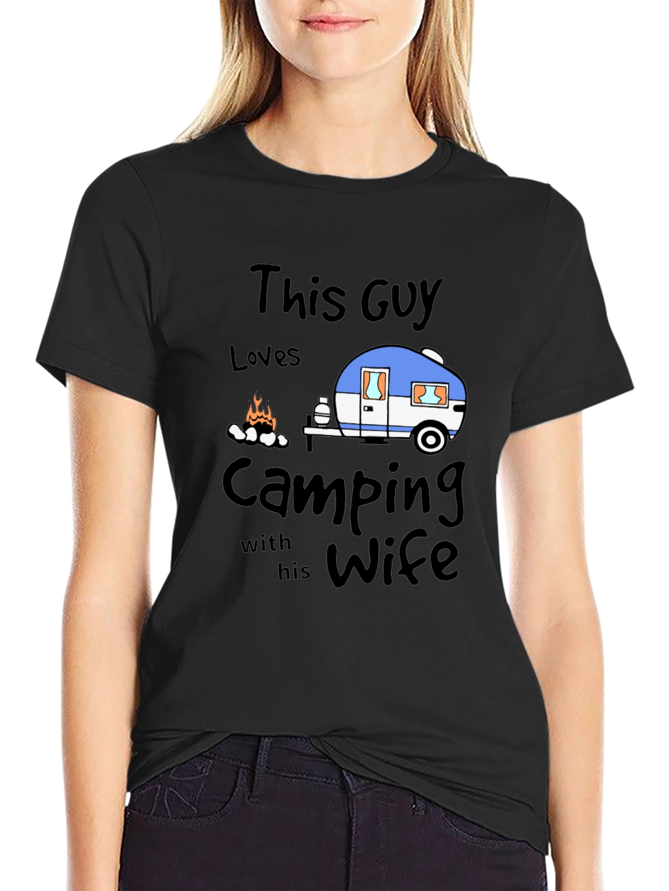 Camping with Wife Black T-Shirt