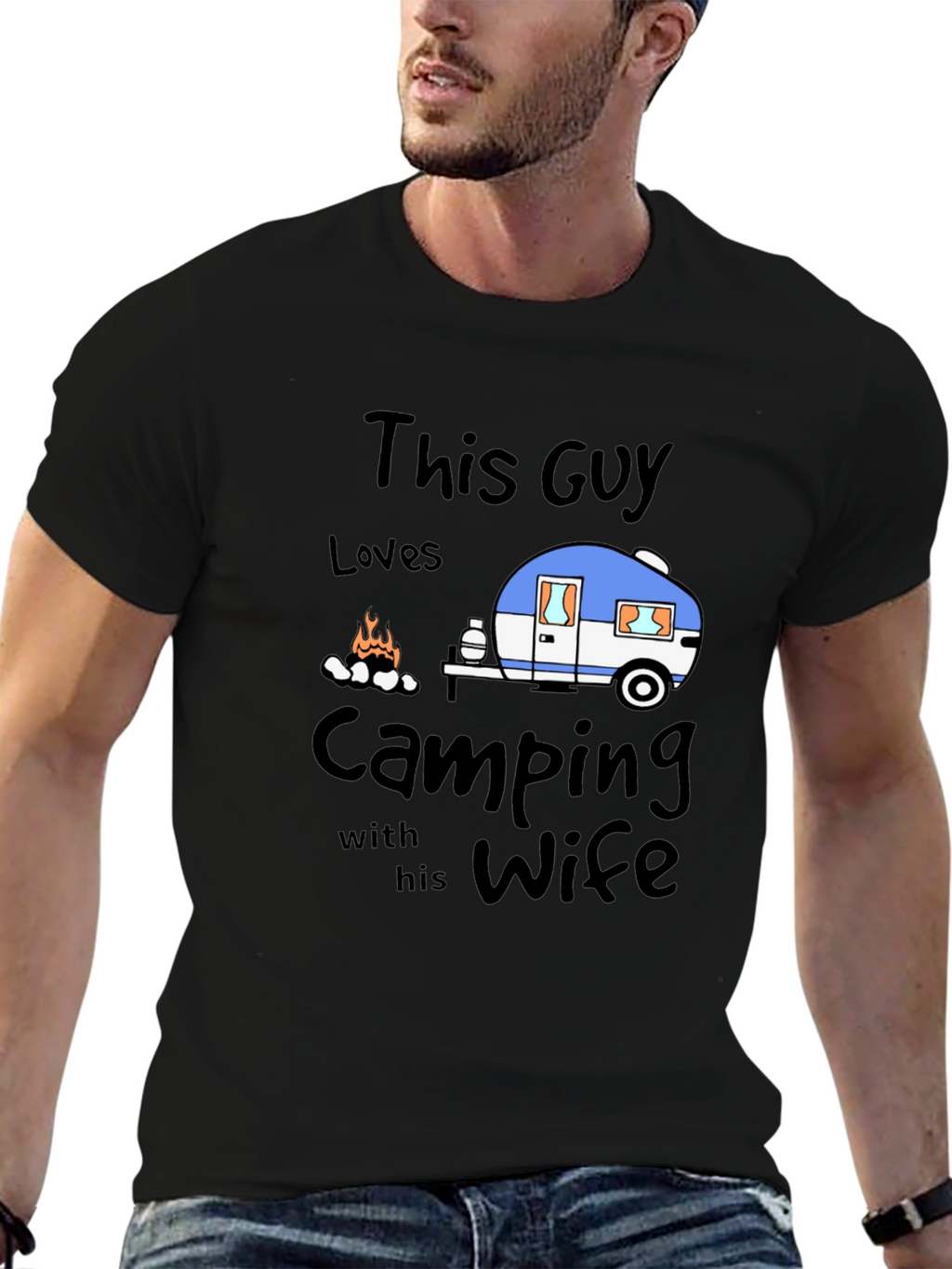 Camping with Wife Black T-Shirt