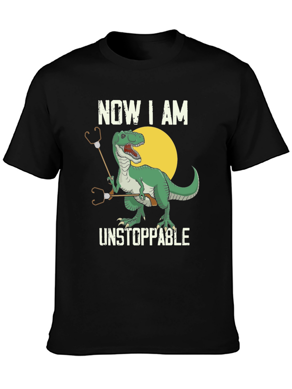 T-Rex Stethoscope Black T-Shirt - Now I am Unstoppable