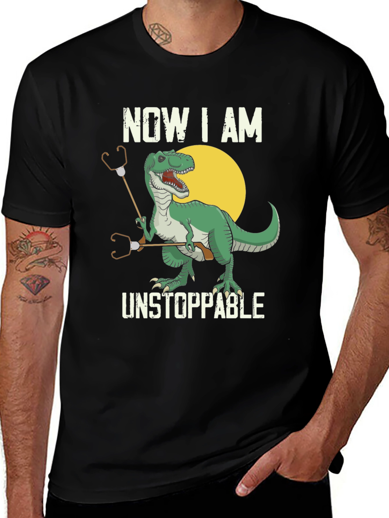 T-Rex Stethoscope Black T-Shirt - Now I am Unstoppable
