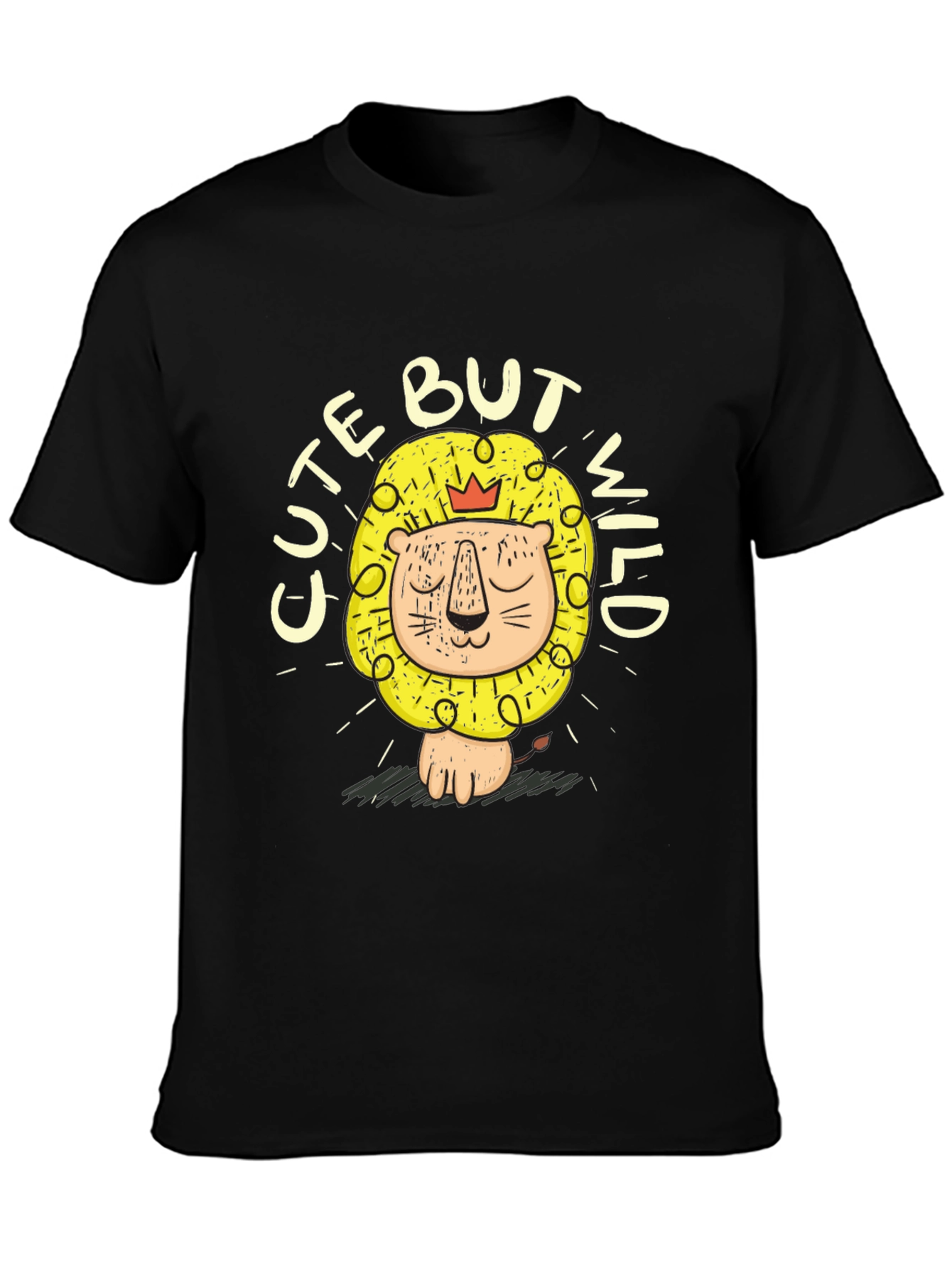 Cute But Wild Lion Graphic Tee - Mens Black T-Shirt
