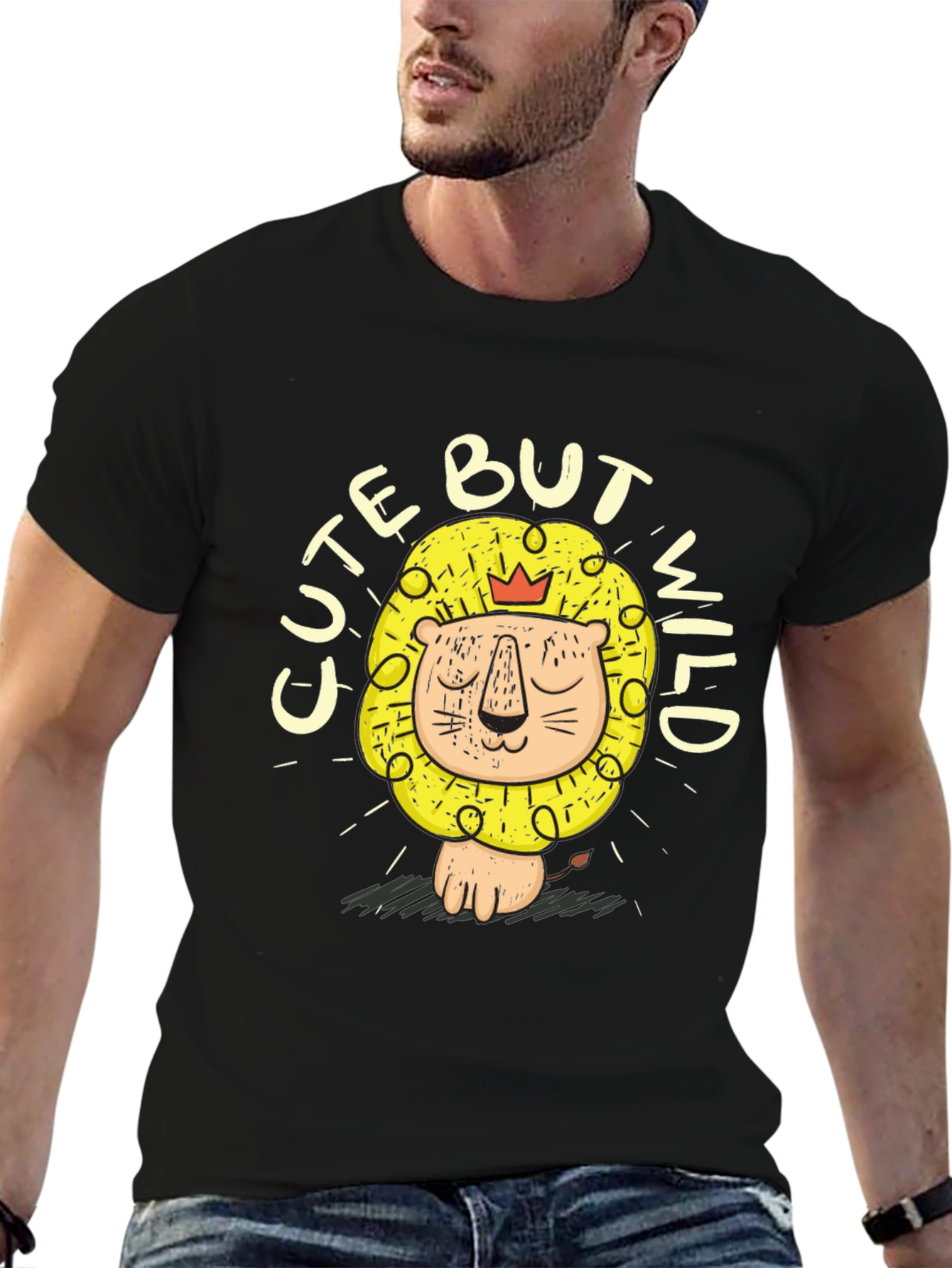 Cute But Wild Lion Graphic Tee - Mens Black T-Shirt