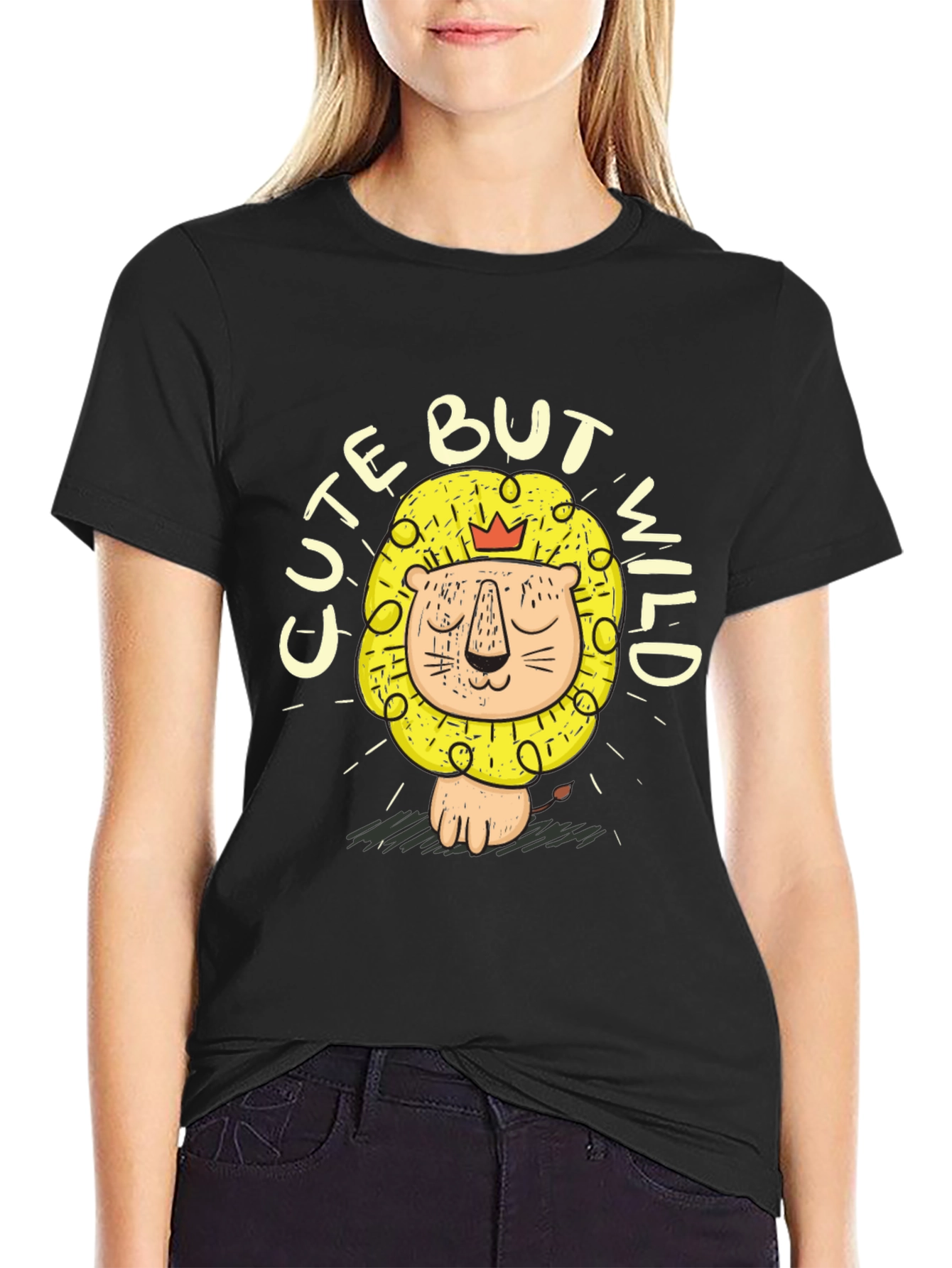 Cute But Wild Lion Graphic Tee - Mens Black T-Shirt