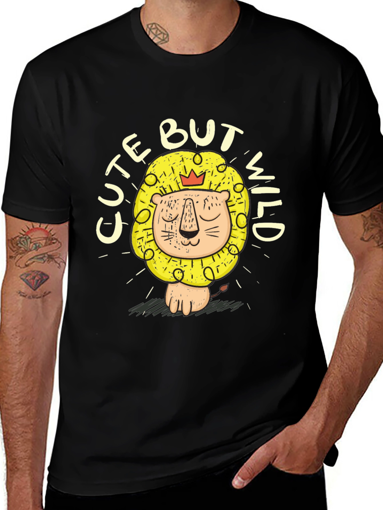 Cute But Wild Lion Graphic Tee - Mens Black T-Shirt