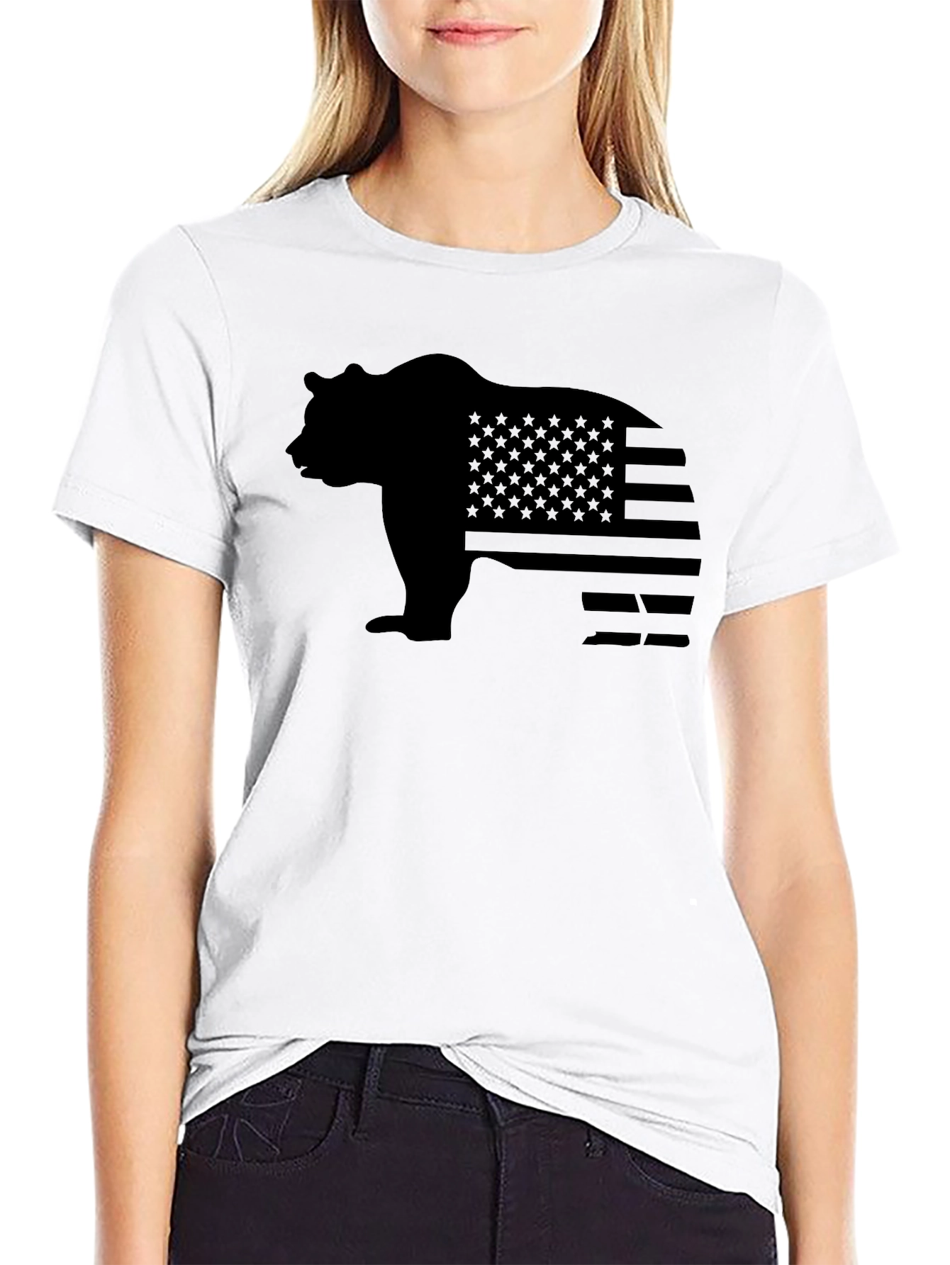 American Bear Silhouette T-Shirt - Patriotic Design