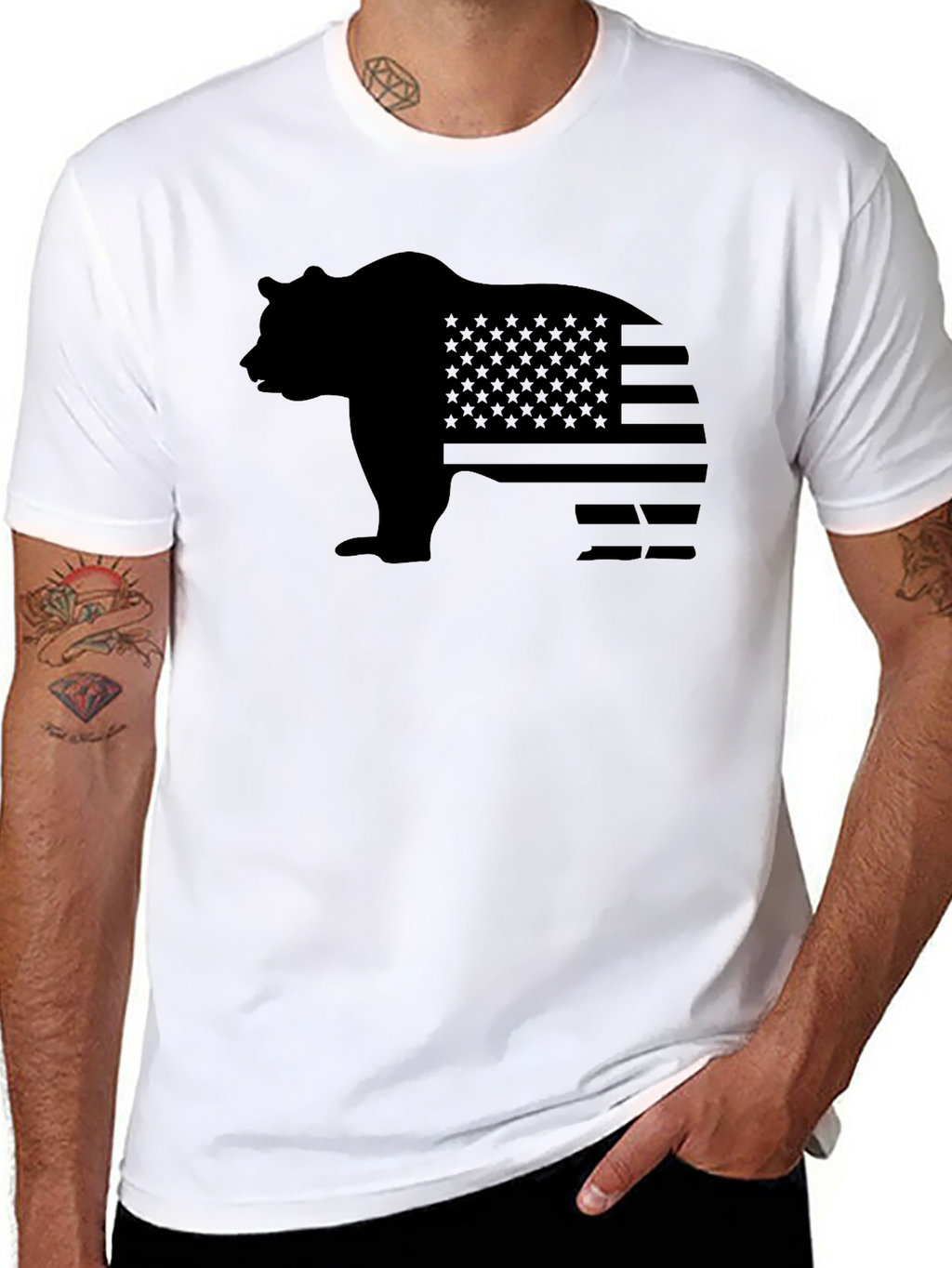 American Bear Silhouette T-Shirt - Patriotic Design