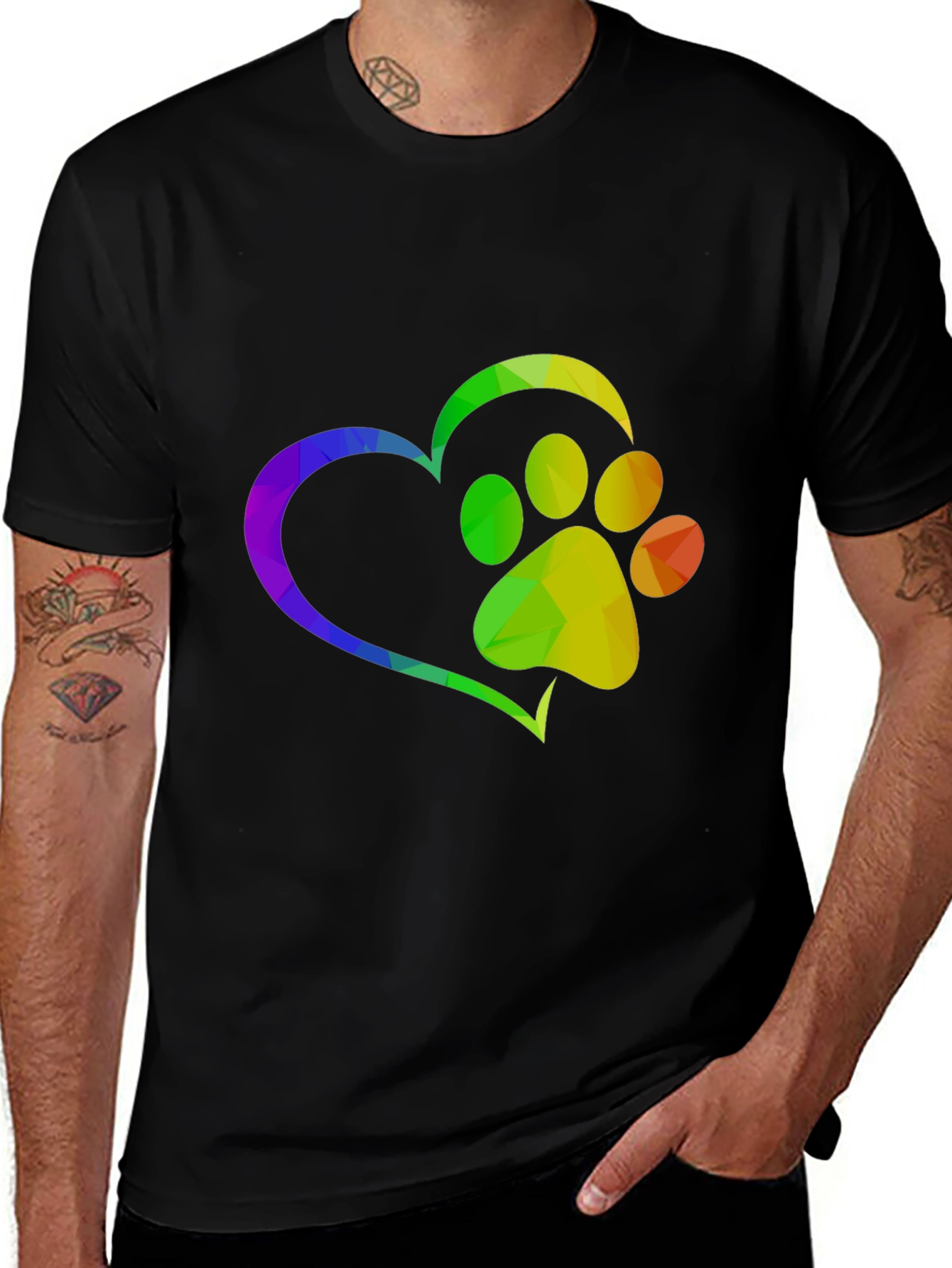 Rainbow Paw Print Heart T-Shirt