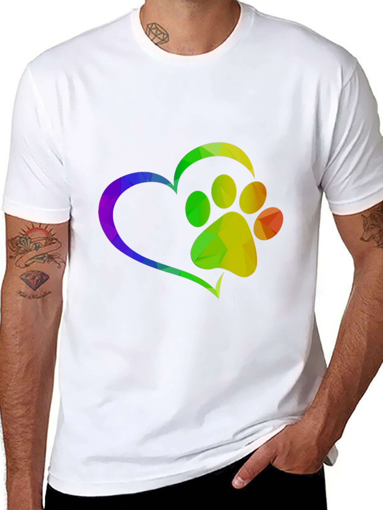 Rainbow Paw Print Heart T-Shirt