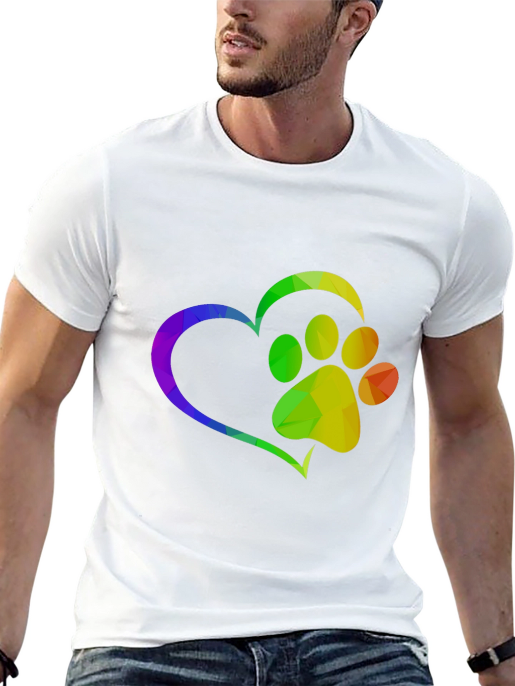 Rainbow Paw Print Heart T-Shirt