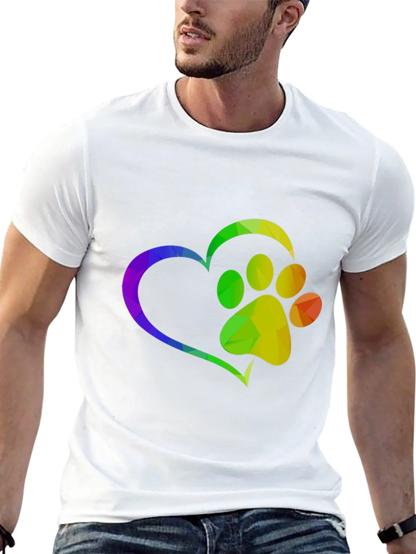 Rainbow Paw Print Heart T-Shirt