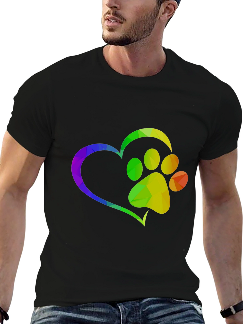 Rainbow Paw Print Heart T-Shirt