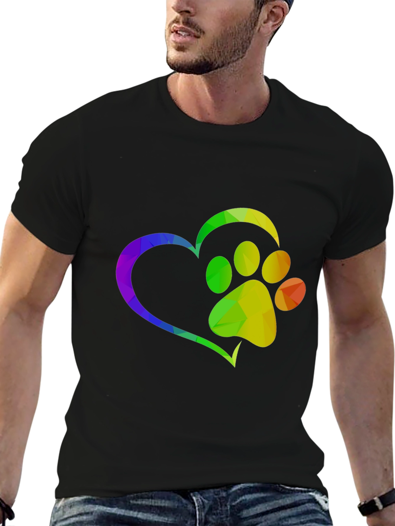 Rainbow Paw Print Heart T-Shirt