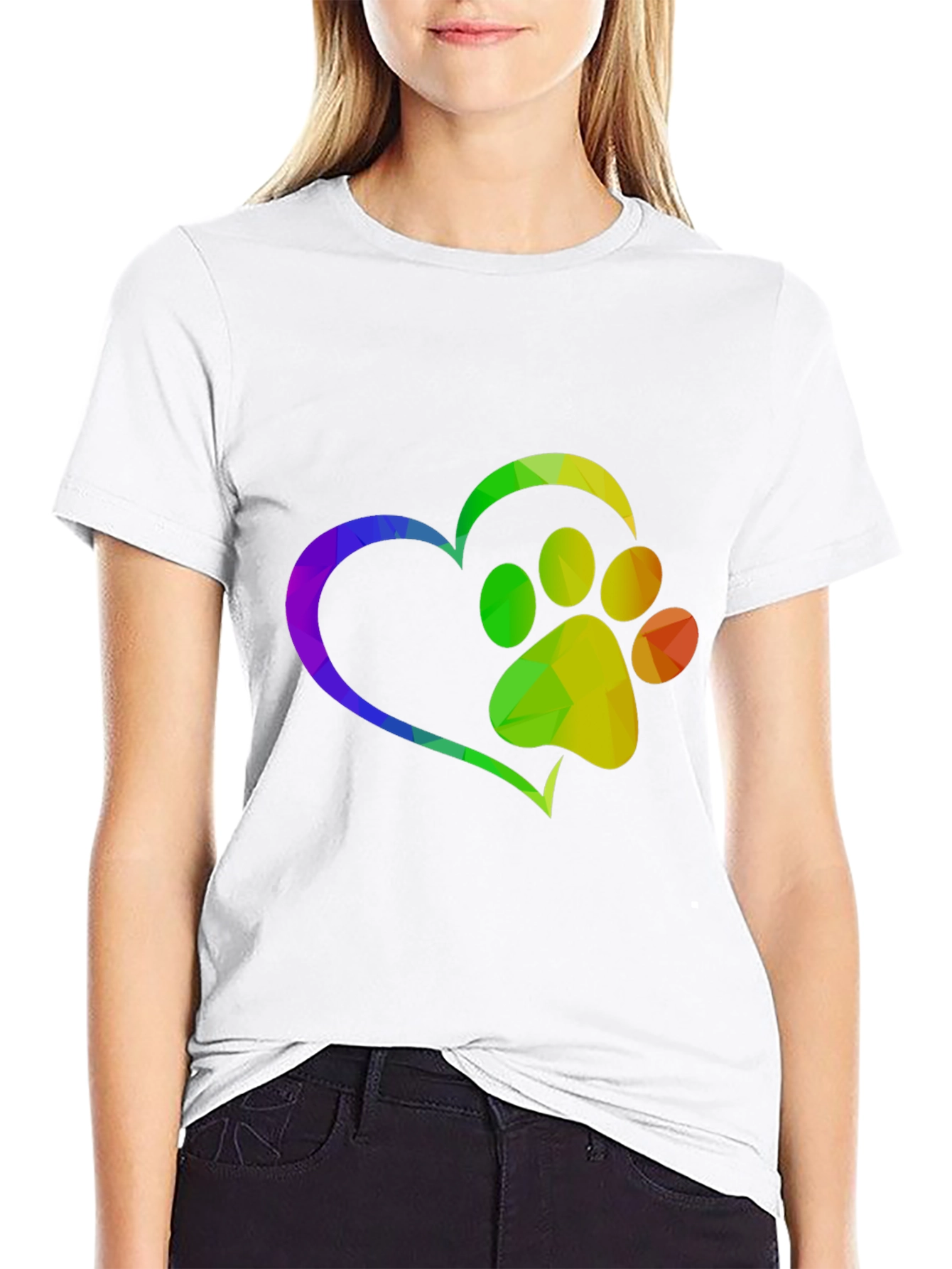 Rainbow Paw Print Heart T-Shirt