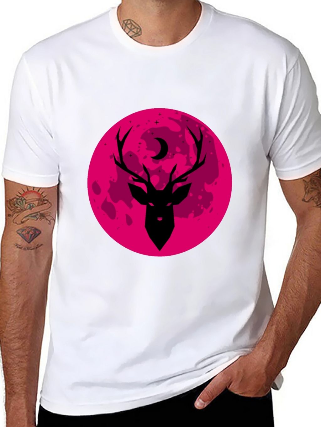 Deer & Moon Graphic Black Tee