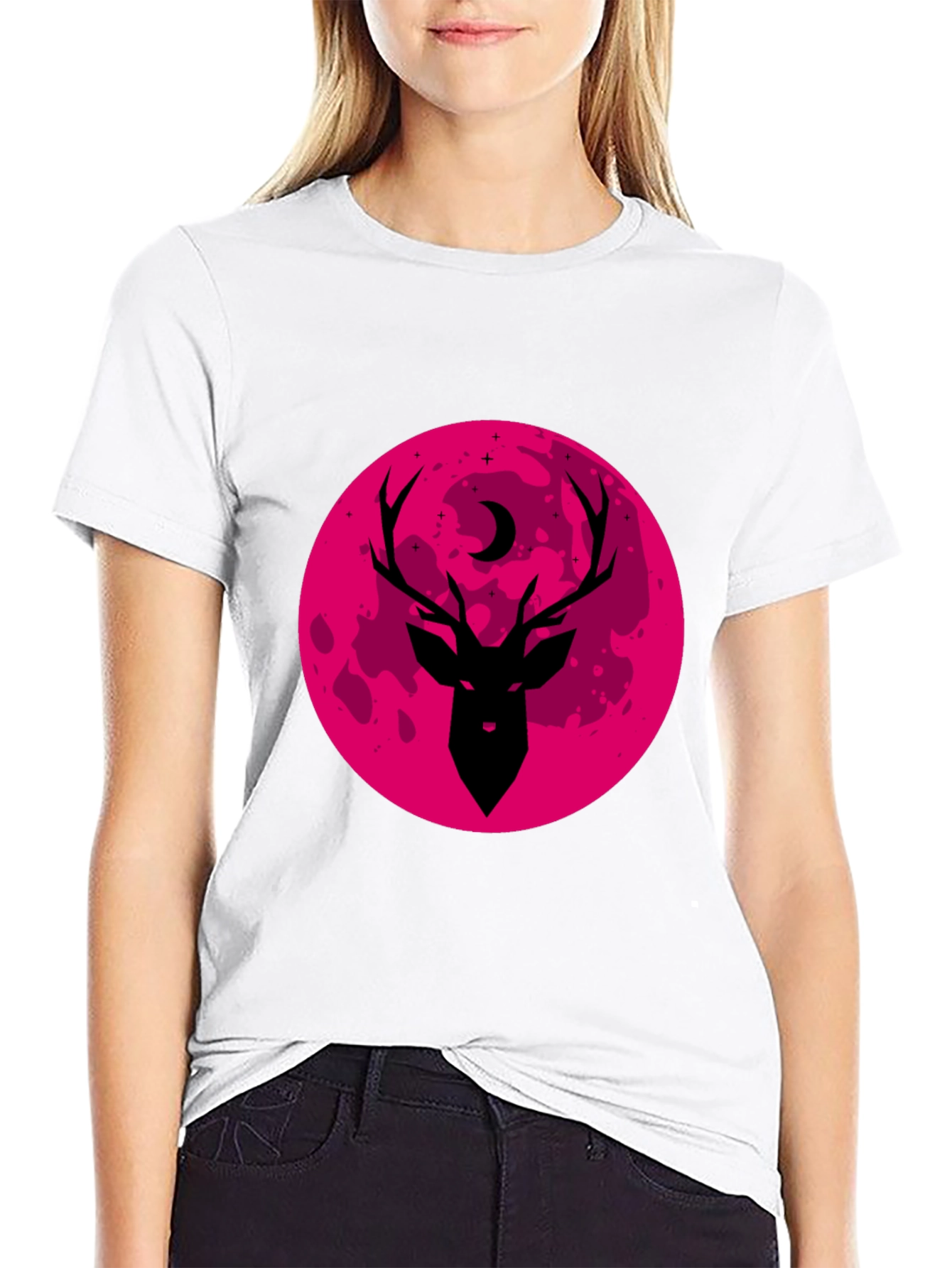 Deer & Moon Graphic Black Tee