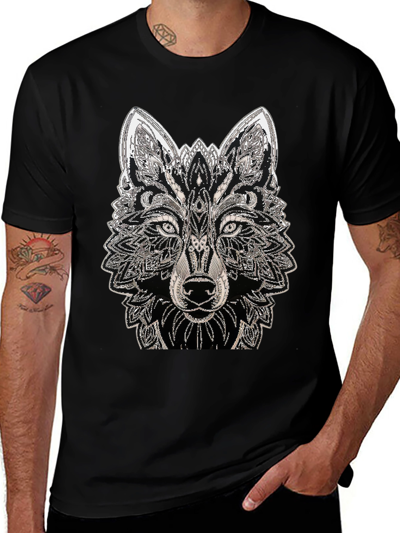 Wolf Graphic Tee - Black Cotton T-Shirt