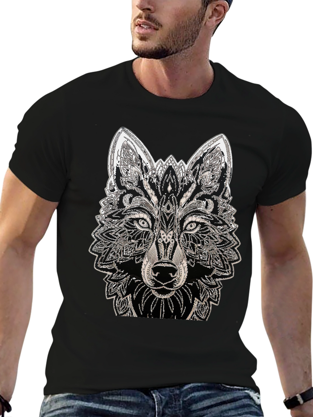 Wolf Graphic Tee - Black Cotton T-Shirt