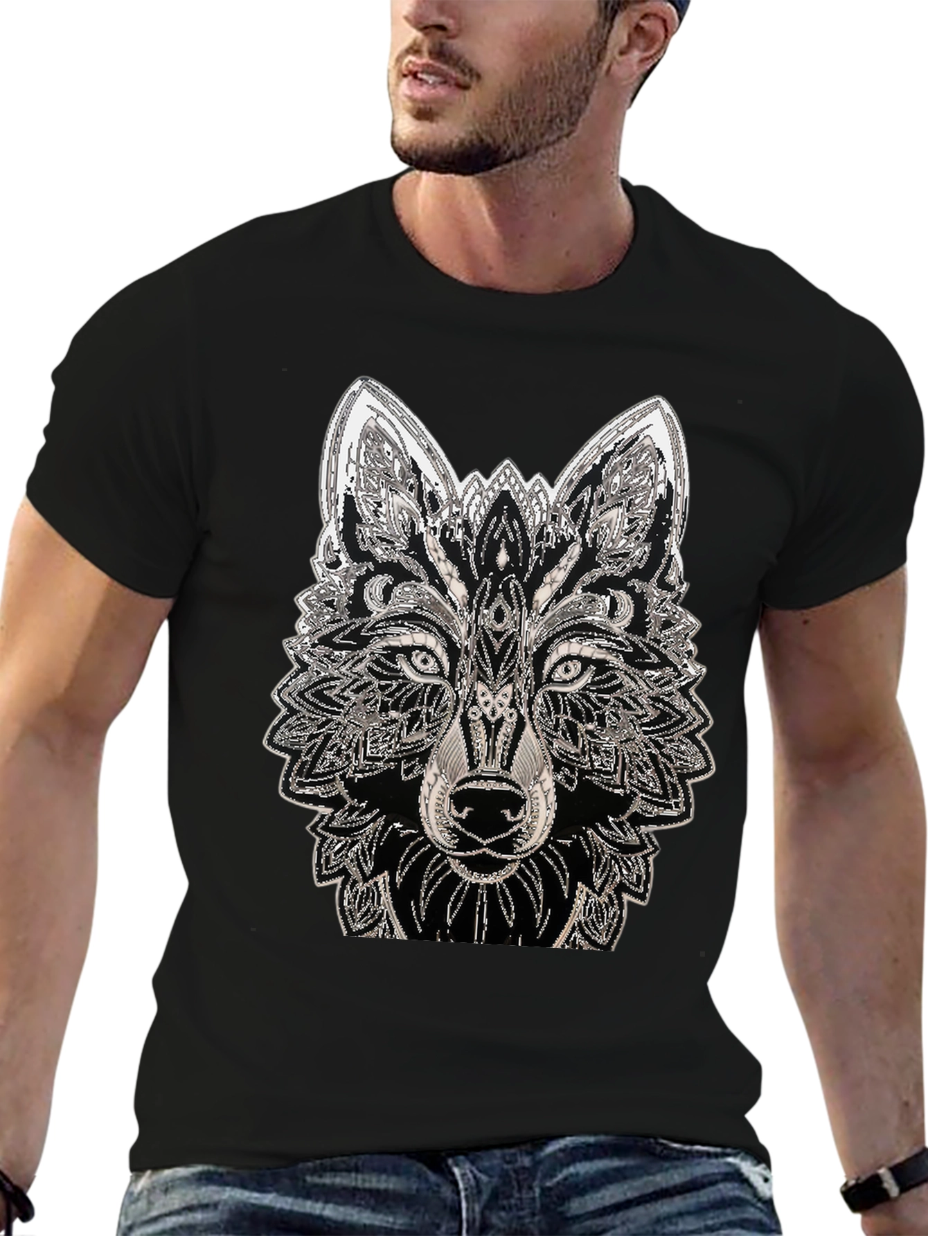 Wolf Graphic Tee - Black Cotton T-Shirt