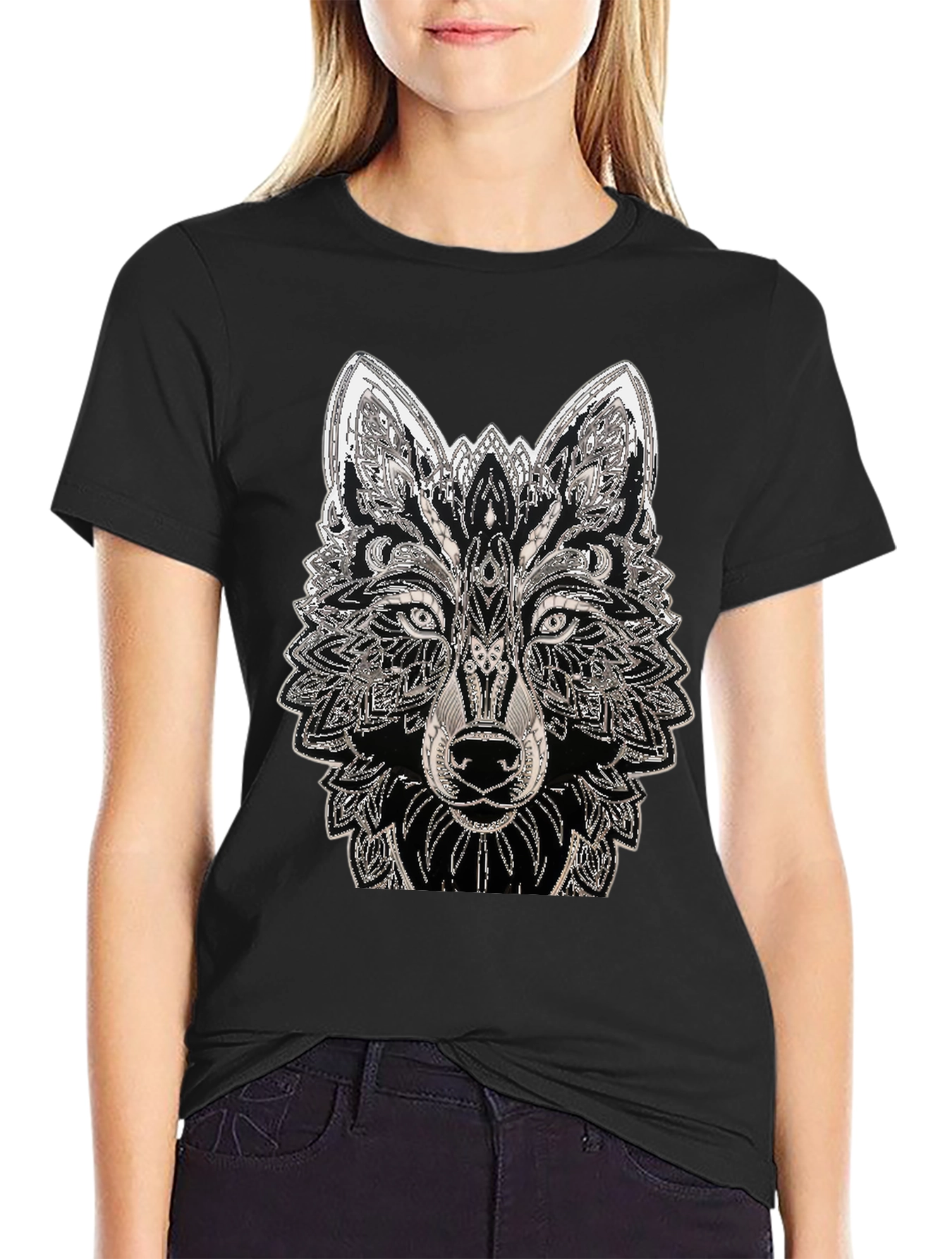 Wolf Graphic Tee - Black Cotton T-Shirt