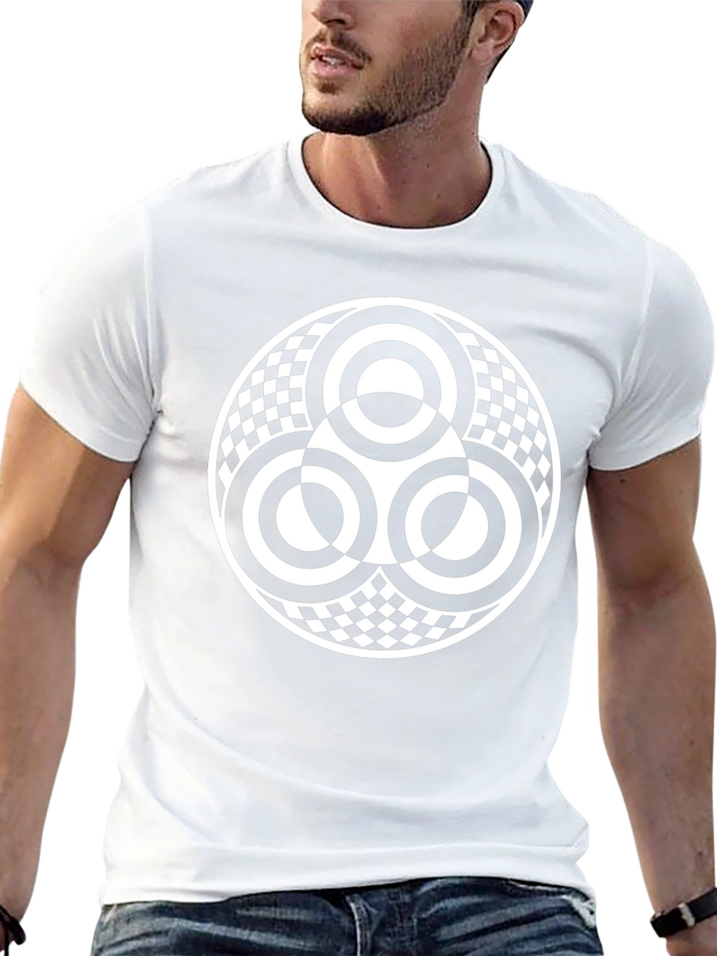 Geometric Circle Pattern T-Shirt - Black
