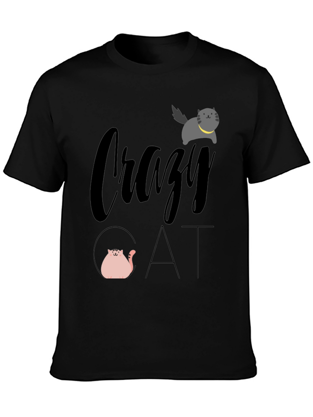 Crazy Cat Graphic Tee - Unisex Black T-Shirt
