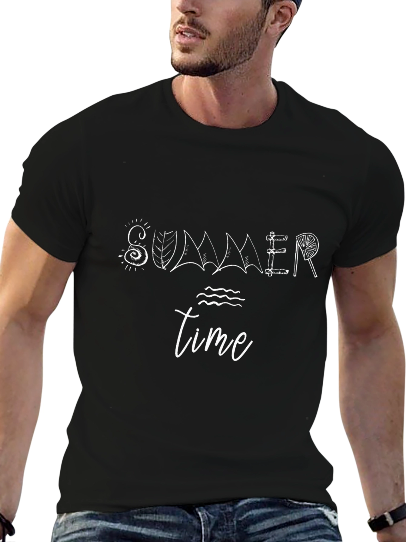 Summer Time Graphic Black T-Shirt