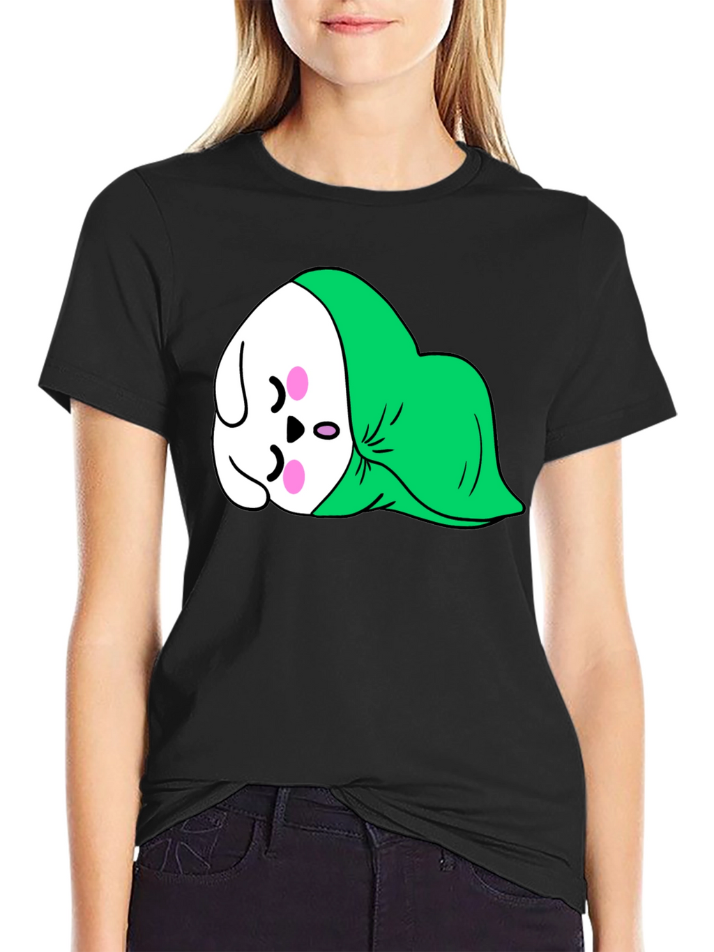 Cute Sleeping Cartoon Graphic Tee - Black