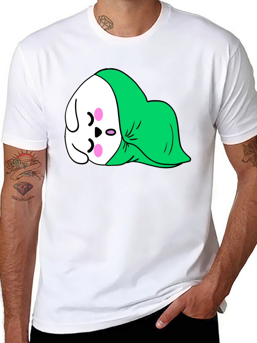 Cute Sleeping Cartoon Graphic Tee - Black