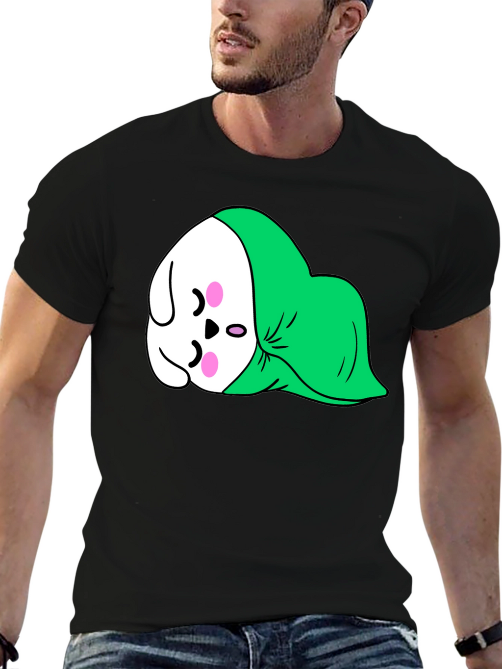 Cute Sleeping Cartoon Graphic Tee - Black