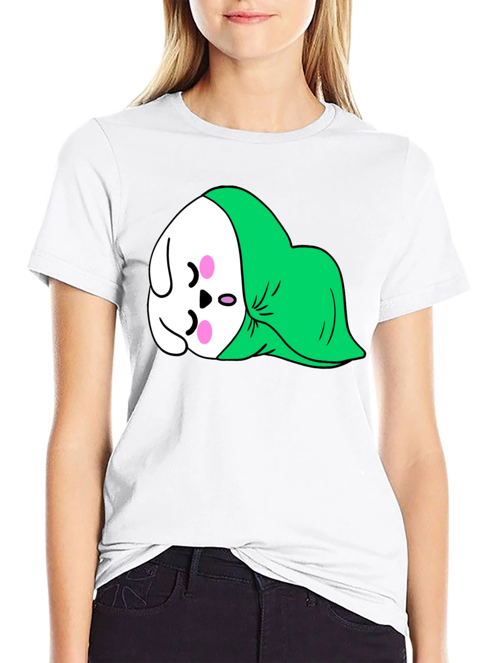 Cute Sleeping Cartoon Graphic Tee - Black