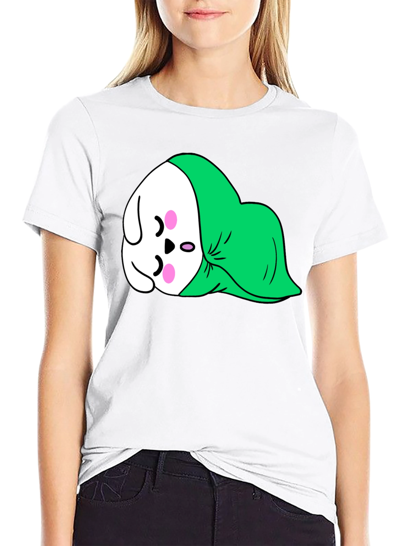 Cute Sleeping Cartoon Graphic Tee - Black