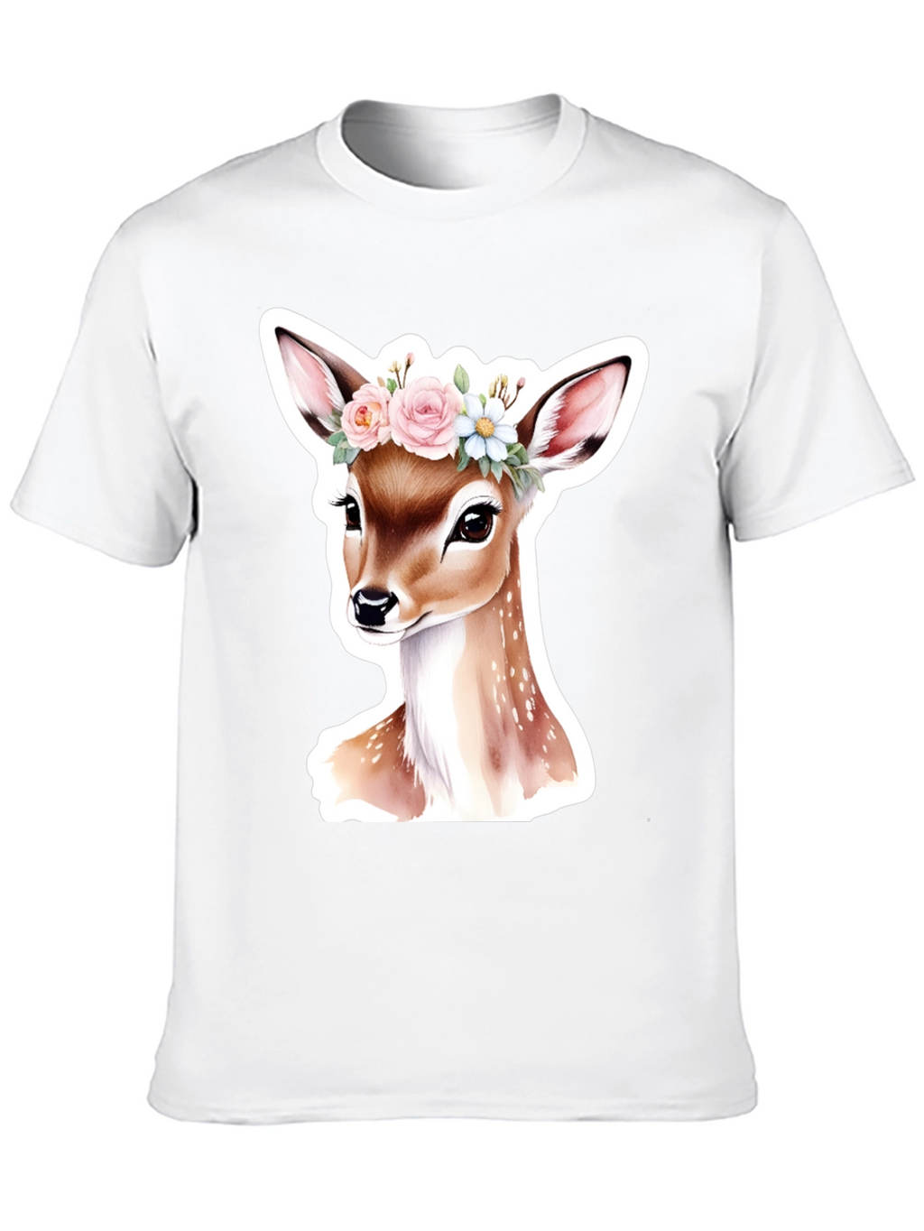 Deer Floral Crown Black T-Shirt